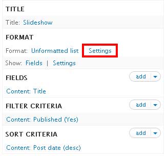 Format settings (Views)